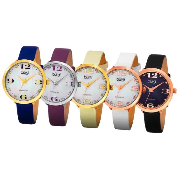 Burgi Diamond Accented Mother of Pearl Watch