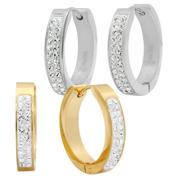 Steeltime Women's Swarovski Crystal Huggie Earrings