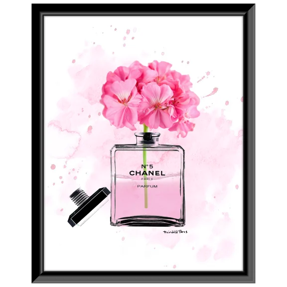 Fairchild Paris Chanel No5 Floral Perfume Bottle 14" x 18" Framed Print