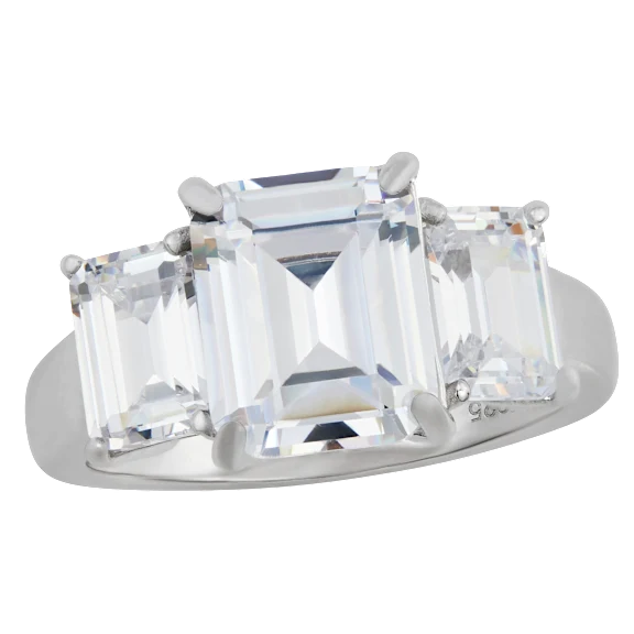 Savvy Cie Emerald Cut Cubic Zirconia 3-Stone Ring