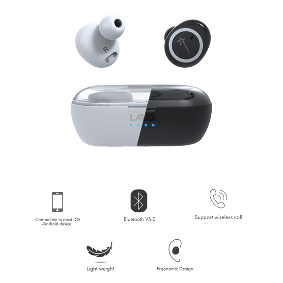 Laud by LAX True Wireless Airwave In-Ear Bluetooth Earbuds with Charging Case