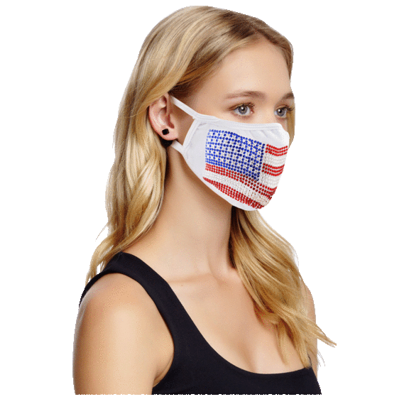 Ladies Patriotic American Flag Crystal Face Mask