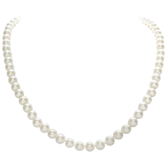 18" Hand-Knotted 8mm to 9mm Pearl Necklace with Free Pearl Earrings