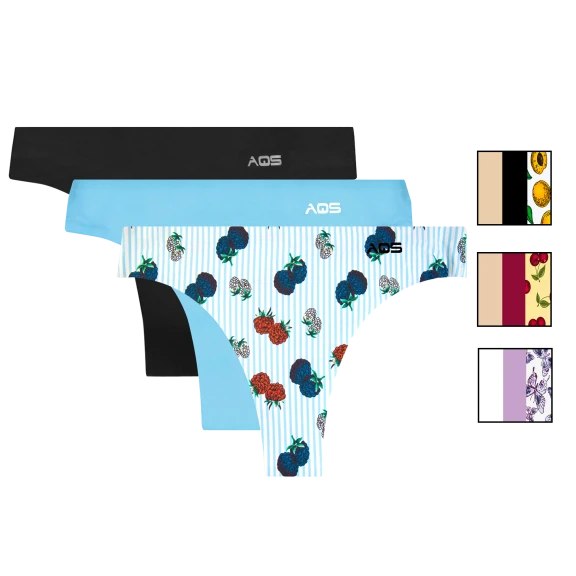 3-Pack: AQS Women's Printed Thong Underwear