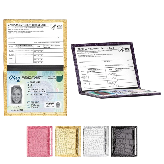 2-Pack: Extreme Fit Women's Faux Leather CDC Vaccination Card Protector Holder