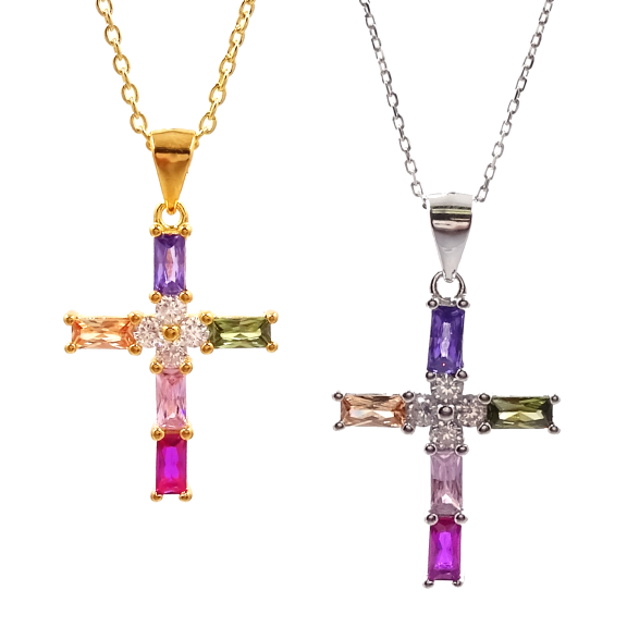 Savvy Cie 18K Gold Rainbow Baguette Cross