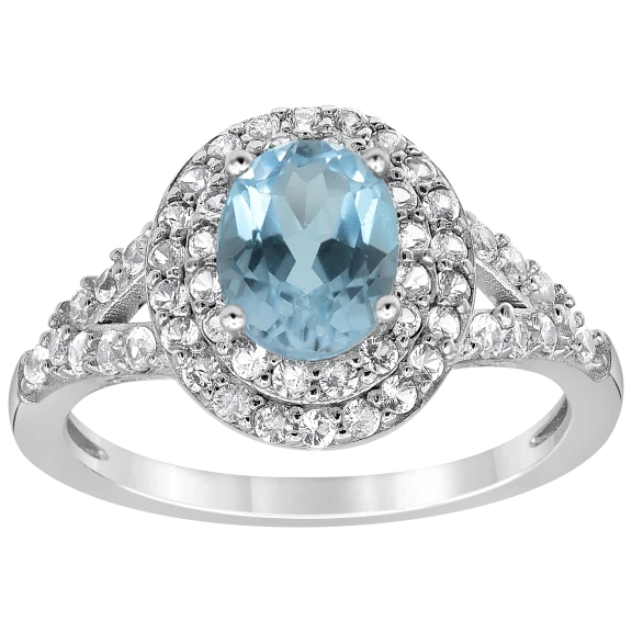 Diamond Muse Oval Blue Topaz Double Halo Ring