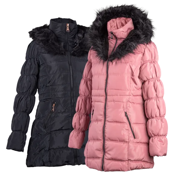 Celsius Mid-Length Hooded Puffer Coat with Cozy Lining & Rose Gold Trim