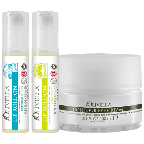 3-pack: Olivella Contour Eye Cream with Mint & Limoncello Lip Roll-Ons