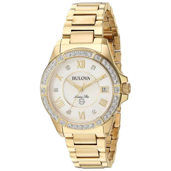 Bulova Quartz Marine Star Gold-Tone Diamond Ladies Watch in Stainless Steel