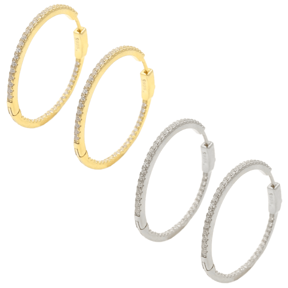 18K Inside Out Hoop Earrings 1.5"