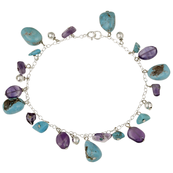 Designs by FMC Sterling Silver Turquoise and Amethyst Charm Bracelet