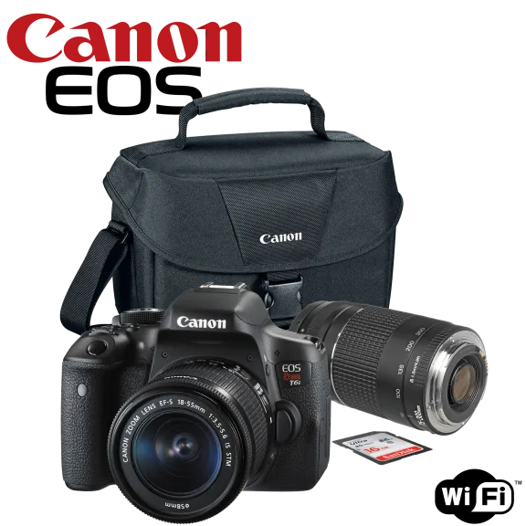 Canon EOS Rebel T6i with EF-S 18-55mm & EF 75-300mm Zoom Lenses Bundle
