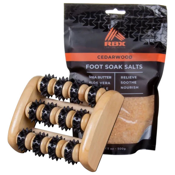 RBX Foot Massage Roller with Cedarwood Scented Salt Soak