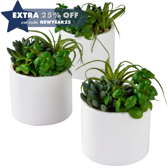 3-Pack: Décor Faux Succulents 5" White Vases