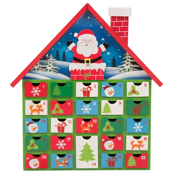 Glitzhome 13.6"H Wooden House Count Down Calendar Decor with Drawer