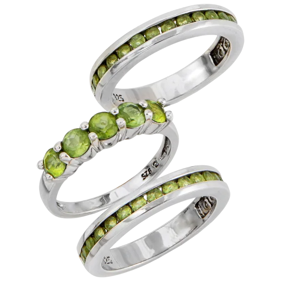 Savvy Cie Set of 3 Peridot 3.00 Ct Sterling Silver Ring
