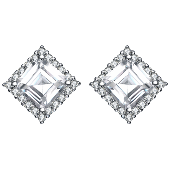 Genevive Rhodium Plated Square Stud Earrings
