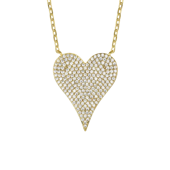 Rachel Glauber Pave Simulated Diamond Heart Layering Necklace 14k Gold Plated