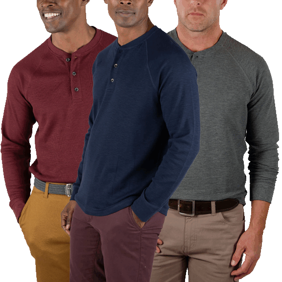 3-Pack: Tailor Vintage Performance Stretch Waffle Shirts (Henley or Crew)
