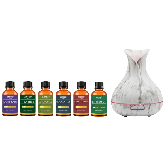 Amore Paris White Marble 400ml Ultrasonic Aroma Diffuser & Top 6 Essential Oils