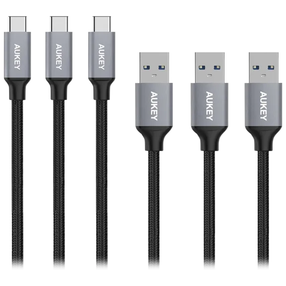 3-Pack: Aukey 1M USB A To USB C Quick Charge 3.0 Durable Braided Nylon Cable