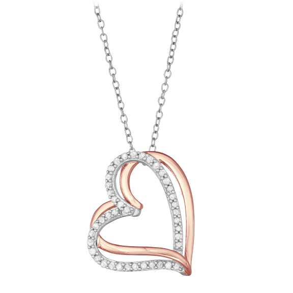 Diamond Muse 0.25 Carat TW Diamond Two Tone Double Tilted Heart Necklace
