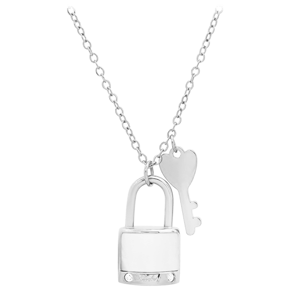 HMY Mother of Pearl with Simulated Diamonds Tiny Lock (lucky) and Key Necklace