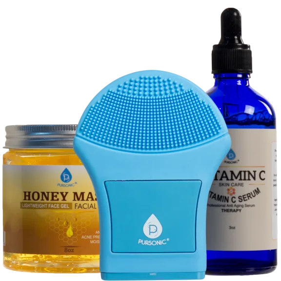 Facial Cleansing Brush Bundle with Honey Mask & Vitamin C Serum by Pursonic