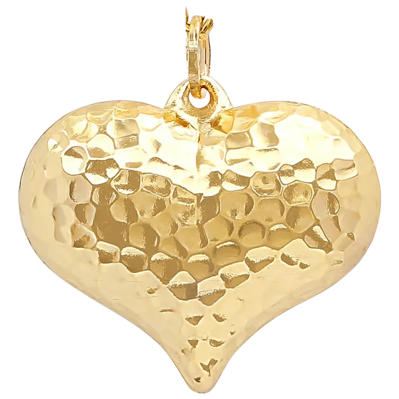 Pori Jewelers 14K Gold Diamond Cut Hammer Detailed Heart Pendant