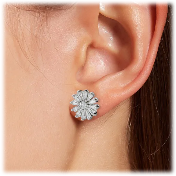 Savvy Cie Sterling Silver Baguette Starburst Stud Earrings