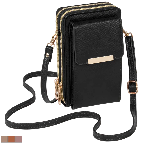 Malibu Skye Sally Triple Compartment Saffiano Phone Crossbody with Gold Accents