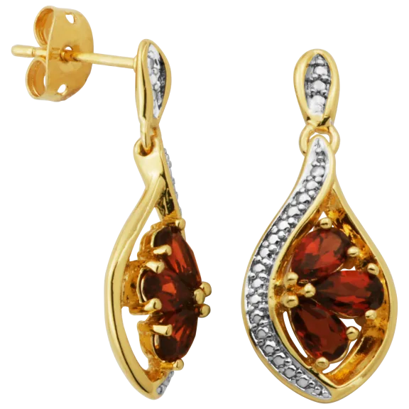 Morgan & Paige 18K Gold Plated Garnet and Diamond Halo Cluster Drop Earrings