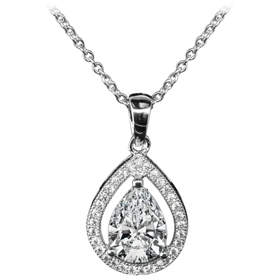 Cate & Chloe Isabel Pear Shaped CZ Crystal Necklace in 18K White Gold Plating