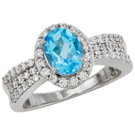 Savvy Cie Halo Embellished Created Blue Topaz & Cubic Zirconia Ring