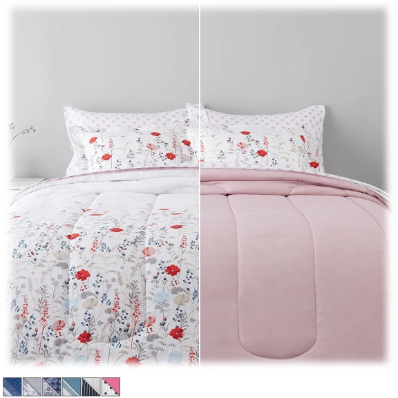 Amazon Basics 7-Piece Bed-In-A-Bag Reversible Comforter Set