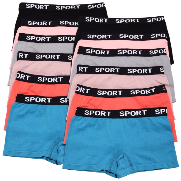 12-Pack: Angelina Assorted Seamless Boyshort Panties With Sport Print