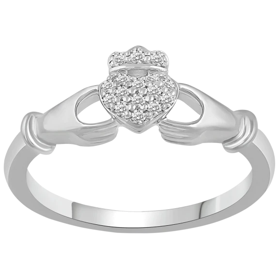 Fifth and Fine 1/10 Carat TW Diamond Claddagh Ring Set in Sterling Silver