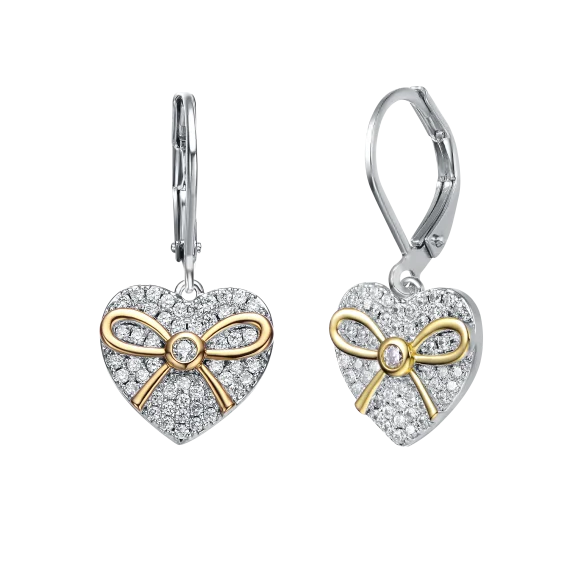Genevive Sterling Silver Platinum Clear Diamonds Heart Earrings