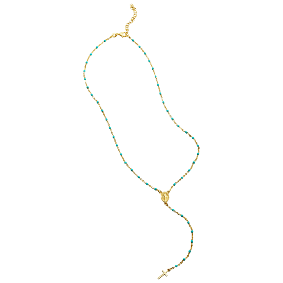 Savvy Cie Italian 18K Gold Plated Enamel Turquoise Rosary Necklace