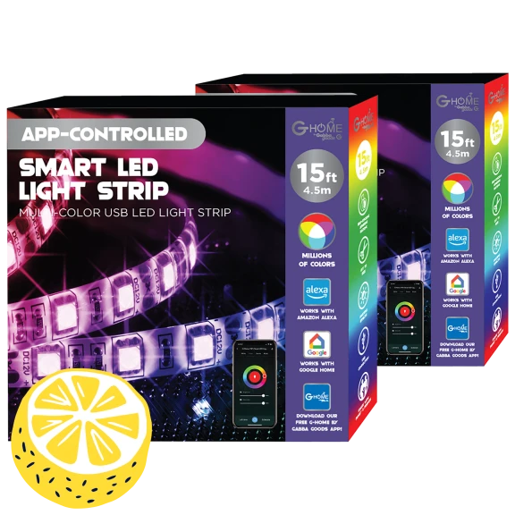 2-Pack: G-Home Smart LED 15' Light Strips - Alexa and Google Compatible