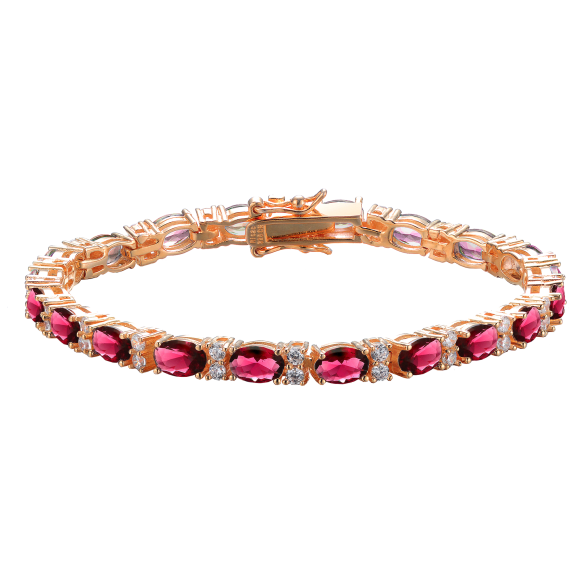 RelavenO 18K Rose Gold Plated Tennis Bracelet with Oval Ruby Red Cubic Zirconia