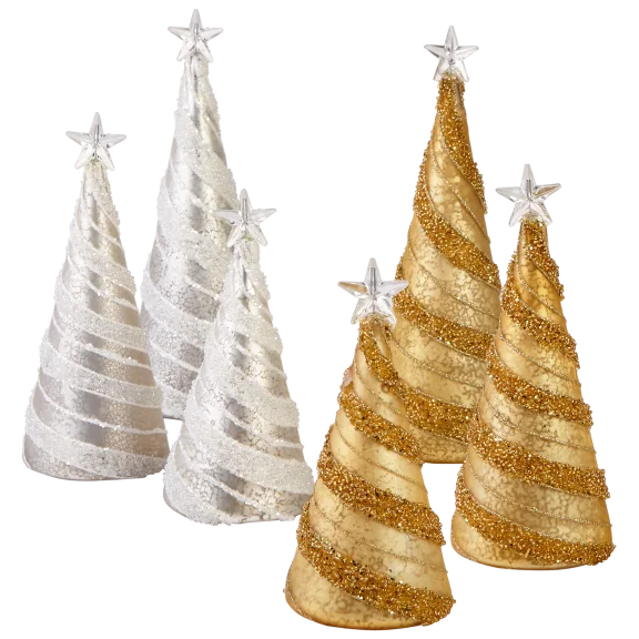 3-Piece: August & Leo Beaded Swirl Christmas Trees With 6-Hour Timers