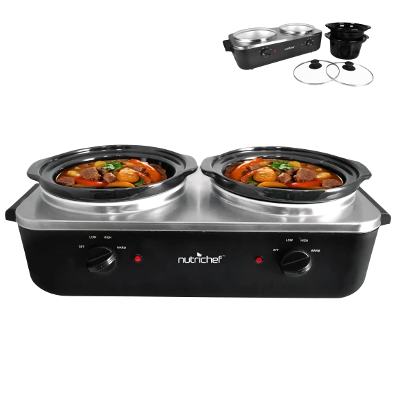 NutriChef Dual Pot Electric Slow Cooker Buffet Warmer