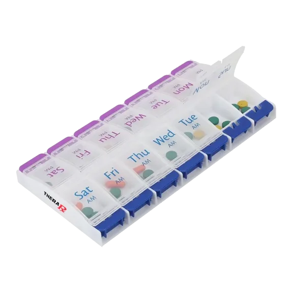 TheraRx 7-Day Push Button Pill Organizer With AM/PM Large Compartments