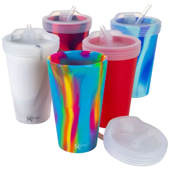 2-Pack: Silipint 16 Oz. Silicone Tumblers With Lid And Straw