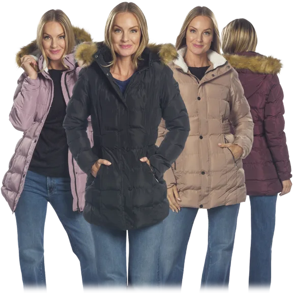 Beverly Hills Polo Club Women's Puffer Coat with Sherpa Lining & Removable Hood