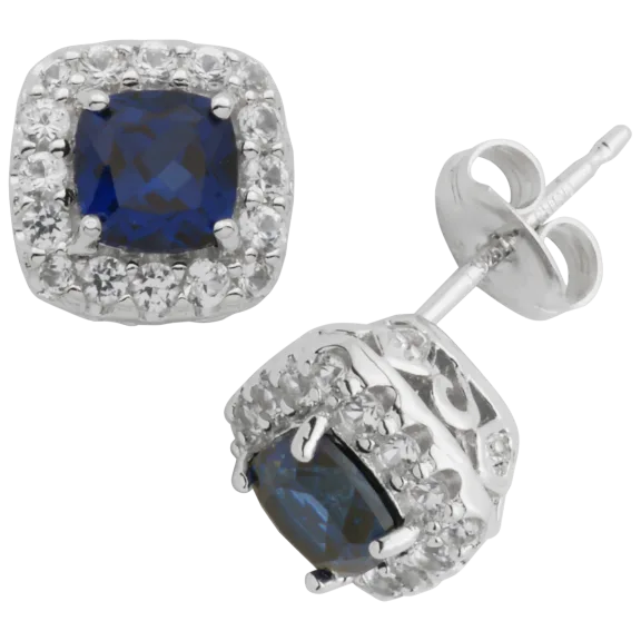 Morgan & Paige Sterling Silver Sapphire Halo Stud Earrings