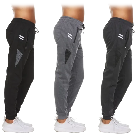3-Pack: Men's Moisture Wicking Joggers with Zipper Pockets