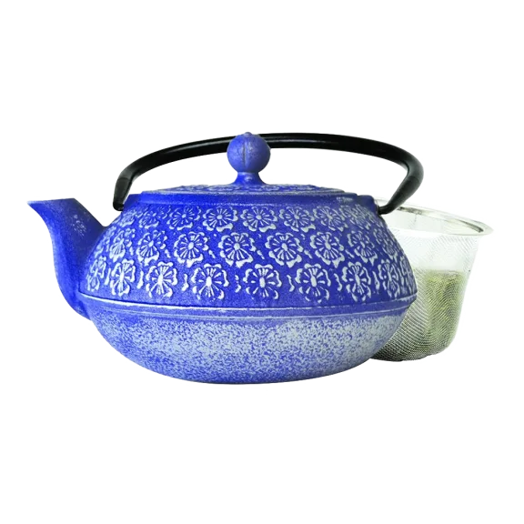 Primula Floral 34 oz Cast Iron Teapot w/ Enameled Interior & Tea Infuser